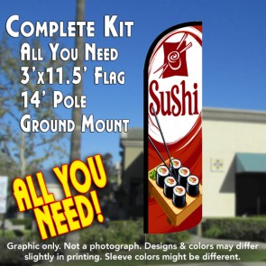 Sushi Windless Feather Banner Flag Kit (Flag, Pole, & Ground Mt)
