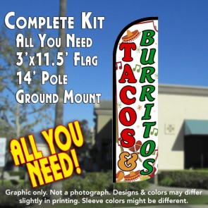 Tacos & Burritos (White) Windless Feather Banner Flag Kit (Flag, Pole, & Ground Mt)