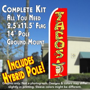 Tacos Flutter Feather Banner Flag Kit (Flag, Pole, & Ground Mt)