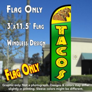 Tacos (Green) Windless Polyknit Feather Flag (3 x 11.5 feet)