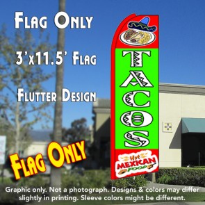 TACOS (Red/Green) Flutter Feather Banner Flag (11.5 x 3 Feet)
