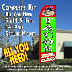 TACOS (Red/Green) Flutter Feather Banner Flag Kit (Flag, Pole, & Ground Mt)