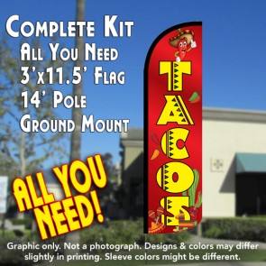 Tacos (Red) Windless Feather Banner Flag Kit (Flag, Pole, & Ground Mt)