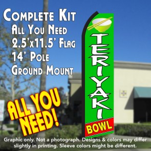 TERIYAKI BOWL (Green/White) Flutter Feather Banner Flag Kit (Flag, Pole, & Ground Mt)