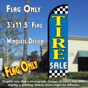 Tire Sale (Light Blue/Checkered) Windless Polyknit Feather Flag (3 x 11.5 feet)
