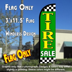 Tire Sale (Lime/Checkered) Windless Polyknit Feather Flag (3 x 11.5 feet)