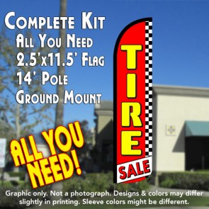 TIRE SALE (Red/Checkered) Windless Feather Banner Flag Kit (Flag, Pole, & Ground Mt)