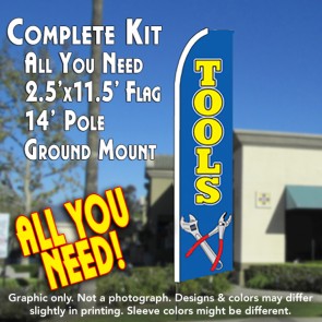 TOOLS (Blue) Flutter Feather Banner Flag Kit (Flag, Pole, & Ground Mt)