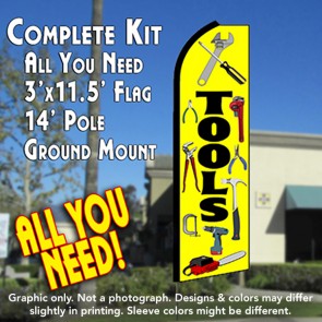 TOOLS (Yellow) Flutter Feather Banner Flag Kit (Flag, Pole, & Ground Mt)