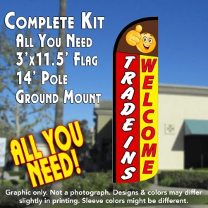 Trade Ins Welcome Windless Feather Banner Flag Kit (Flag, Pole, & Ground Mt)