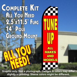 TUNE UPS ALL MAKES AND MODELS (Red/Checkered) Flutter Feather Banner Flag Kit (Flag, Pole, & Ground Mt)