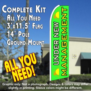 UNDER NEW MANAGEMENT (Green) Flutter Feather Banner Flag Kit (Flag, Pole, & Ground Mt)