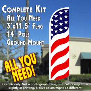 US Flag Pattern (Waves) Windless Feather Banner Flag Kit (Flag, Pole, & Ground Mt)