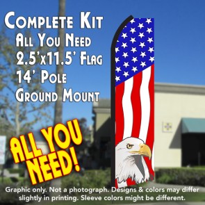 USA AMERICAN EAGLE Flutter Feather Banner Flag Kit (Flag, Pole, & Ground Mt)