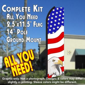 USA AMERICAN PATRIOTIC (Eagle) Flutter Feather Banner Flag Kit (Flag, Pole, & Ground Mt)
