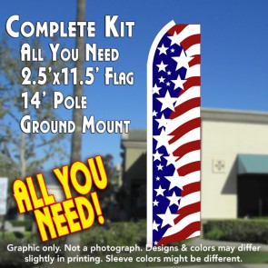 USA AMERICAN STARS Flutter Feather Banner Flag Kit (Flag, Pole, & Ground Mt)