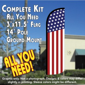 USA FLAG (Pattern/Vertical) Windless Feather Banner Flag Kit (Flag, Pole, & Ground Mt)