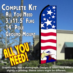USA PRIDE (Eagle) Flutter Feather Banner Flag Kit (Flag, Pole, & Ground Mt)