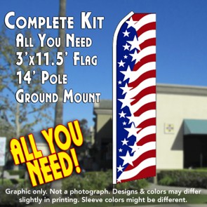 USA STAR SPANGLED Flutter Feather Banner Flag Kit (Flag, Pole, and Ground Mount)