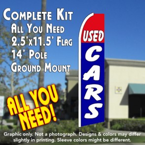 USED CARS 2.5 (Red/Blue) Flutter Feather Banner Flag Kit (Flag, Pole, & Ground Mt)