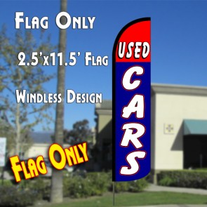 USED CARS (Red/Blue) Windless Polyknit Feather Flag (2.5 x 11.5 feet)