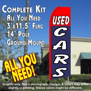 USED CARS (Red/Blue) Flutter Feather Banner Flag Kit (Flag, Pole, & Ground Mt)