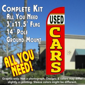 Used Cars (Red) Windless Feather Banner Flag Kit (Flag, Pole, & Ground Mt)