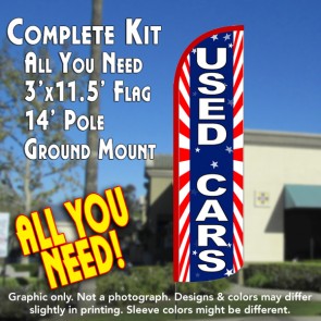 Used Cars (Starburst) Windless Feather Banner Flag Kit (Flag, Pole, & Ground Mt)
