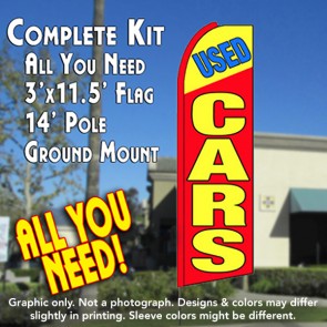 USED CARS (Yellow/Red) Flutter Feather Banner Flag Kit (Flag, Pole, & Ground Mt)