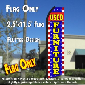 USED FURNITURE (Blue/Yellow/Stars) Flutter Polyknit Feather Flag (11.5 x 2.5 feet)