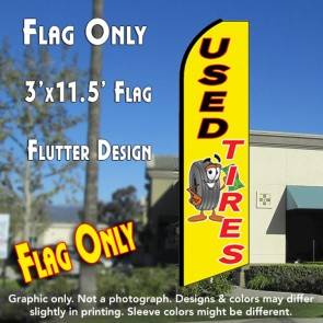 USED TIRES (Yellow) Flutter Feather Banner Flag (11.5 x 3 Feet)