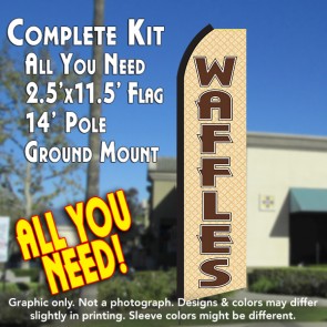 WAFFLES (Beige/Brown) Flutter Feather Banner Flag Kit (Flag, Pole, & Ground Mt)