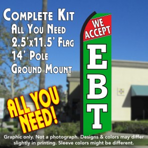 WE ACCEPT EBT (Red/Green) Flutter Feather Banner Flag Kit (Flag, Pole, & Ground Mt)