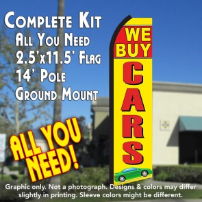 WE BUY CARS (Yellow/Red) Flutter Feather Banner Flag Kit (Flag, Pole, & Ground Mt)