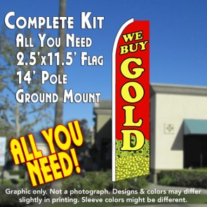 WE BUY GOLD (Coins) Flutter Feather Banner Flag Kit (Flag, Pole, & Ground Mt)