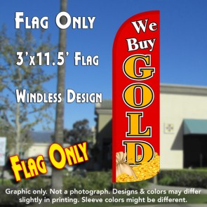 We Buy Gold (Red/Gold/Coins) Windless Polyknit Feather Flag (3 x 11.5 feet)