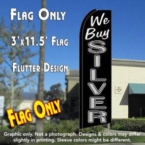 WE BUY SILVER (Black) Flutter Feather Banner Flag (11.5 x 3 Feet)