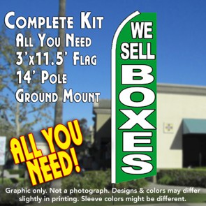 WE SELL BOXES (Green) Flutter Feather Banner Flag Kit (Flag, Pole, & Ground Mt)