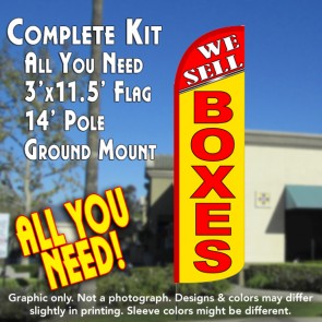 We Sell Boxes (Yellow/Red) Windless Feather Banner Flag Kit (Flag, Pole, & Ground Mt)