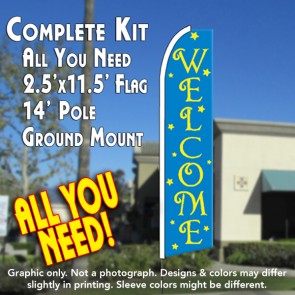 WELCOME (Blue) Flutter Feather Banner Flag Kit (Flag, Pole, & Ground Mt)