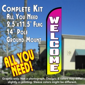 WELCOME (Multicolor) Windless Feather Banner Flag Kit (Flag, Pole, & Ground Mt)