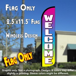 WELCOME (Multicolor) Windless Polyknit Feather Flag (2.5 x 11.5 feet)