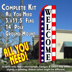 WELCOME (Stars & Stripes) Flutter Feather Banner Flag Kit (Flag, Pole, & Ground Mt)