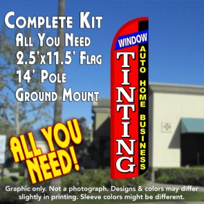 WINDOW TINTING Auto Home Business Windless Feather Banner Flag Kit (Flag, Pole, & Ground Mt)