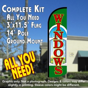 Windows Windless Feather Banner Flag Kit (Flag, Pole, & Ground Mt)