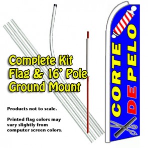 Corte de Pelo  (11.5 Feather Banner Flag Kit (Flag, Pole, & Ground Mt)