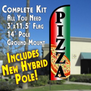 Pizza (Tri-color/Black) Windless Feather Banner Flag Kit (Flag, Pole, & Ground Mt) 