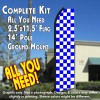 Checkered BLUE/WHITE Flutter Feather Banner Flag Kit (Flag, Pole, & Ground Mt)