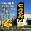 CASH FOR GOLD (Black/White/Gold) Flutter Feather Banner Flag Kit (Flag, Pole, & Ground Mt)