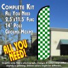 Checkered GREEN/WHITE Windless Feather Banner Flag Kit (Flag, Pole, & Ground Mt)